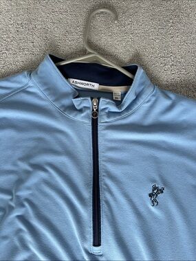 Ashworth Sky Blue Quarter-Zip with Navy Trim